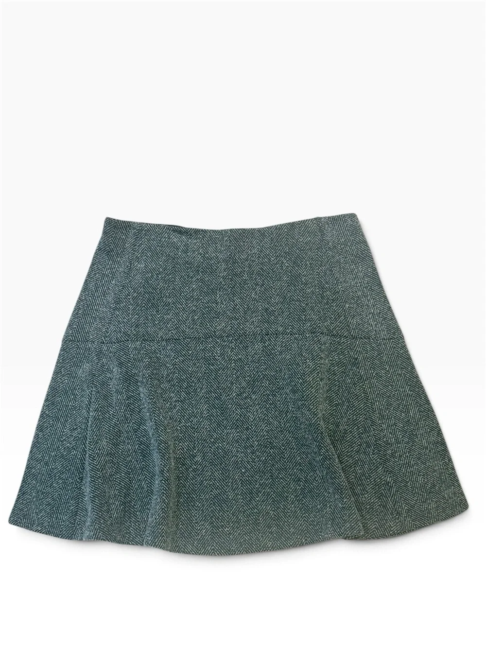 LOFT A-Line Skater Skirt Chevron Herringbone GreenBlue Knit Stretch Flare Mini M